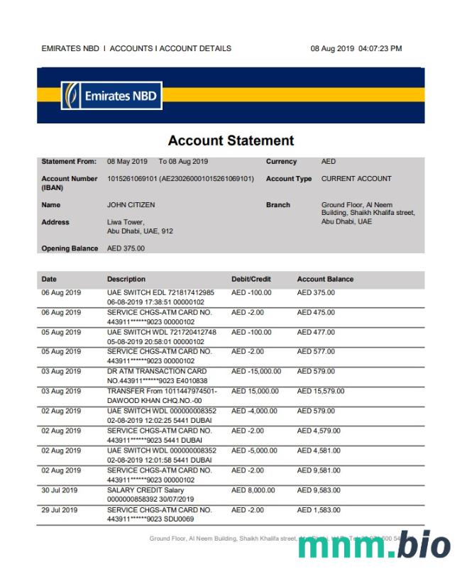 ZEA Abu Dhabi Bank Alfalah oświadczenie słowo i szablon PDF